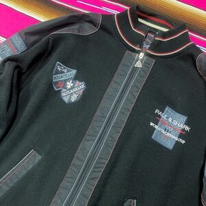 Paul & Shark Yatching Sweater Men's XL Black Full Zip Wool World Cup‎ Crests